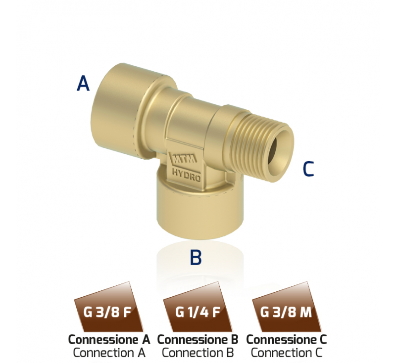 F40 T Fitting Female-Female-Male Professional Mtm Hydro made of Brass.  Industrial, craft and domestic use